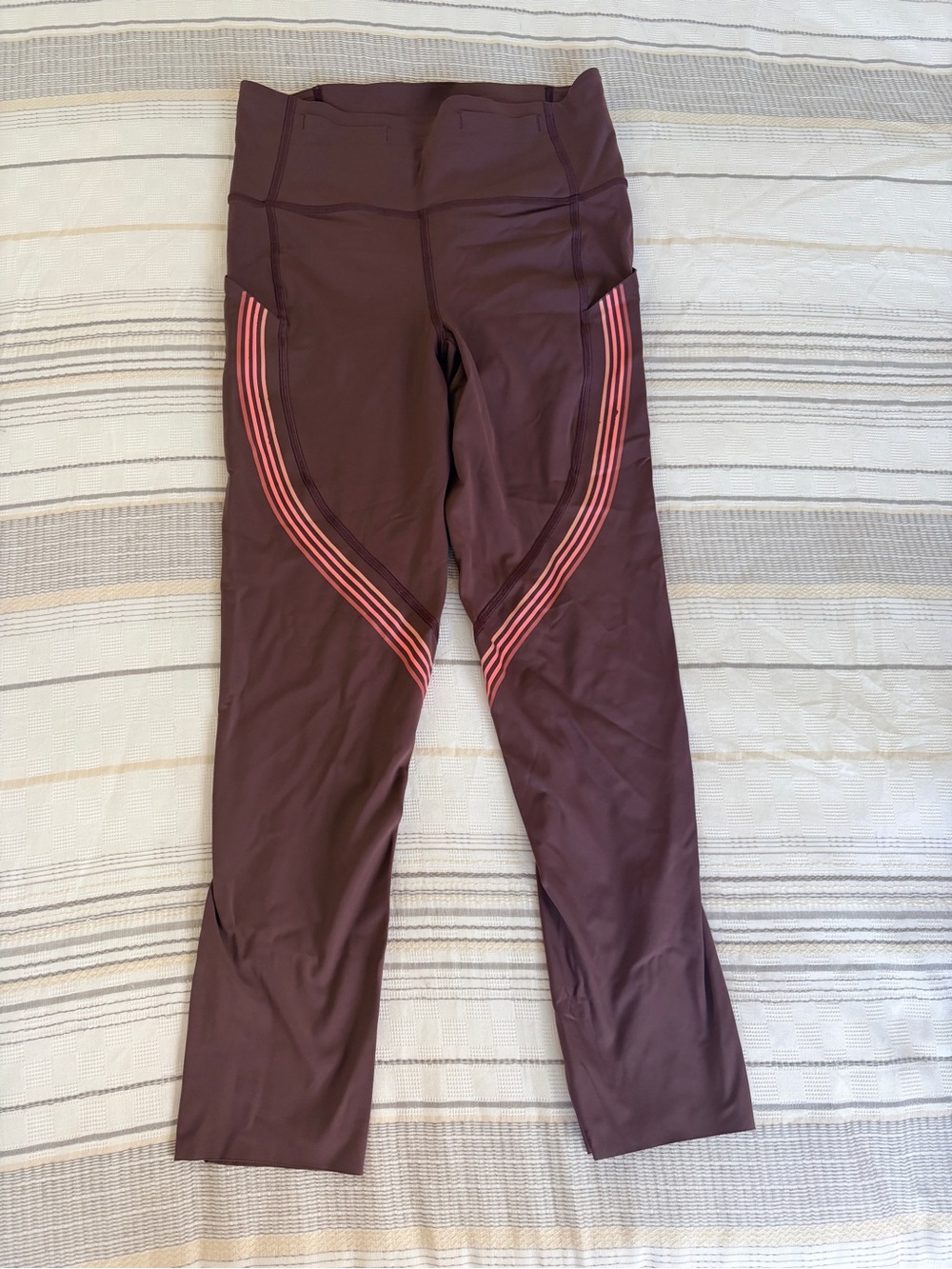 Lululemon Time To Sweat Crop 23" Leggings with Pink Stripe Detail